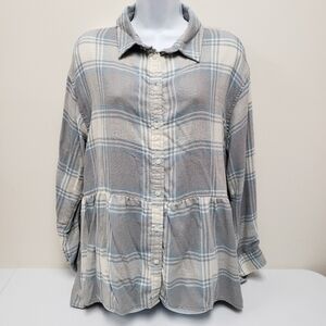 American Eagle Womens Babydoll Soft  Oversized Flannel Button Top Size Medium